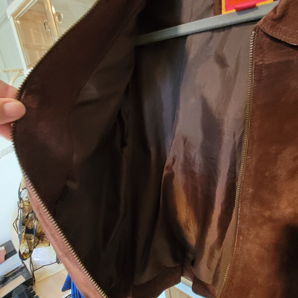 Isaac Mizrahi Dark Brown Suede Leather Cropped Jacket Sz M - Picture 4 of 7